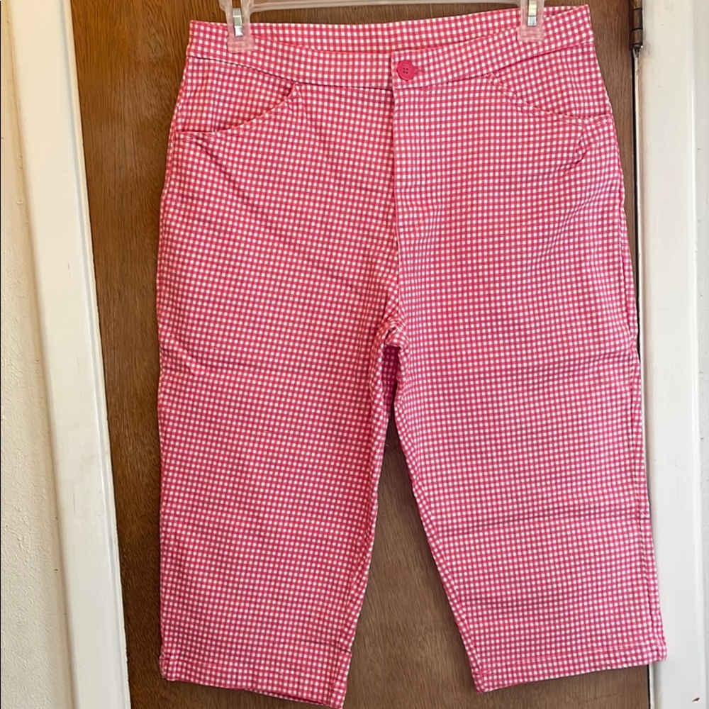 Pink Gingham Women's Cropped Jeans Sz 14P NWOT